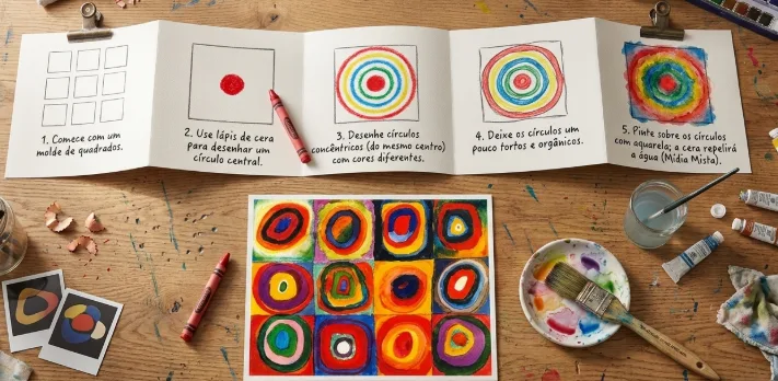 Passo a passo de atividade artística inspirada em Kandinsky